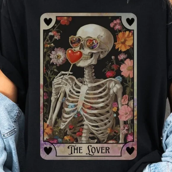 Skeleton Valentines Day Shirt, Unisex Tarot Card Shirt - Picture 2 of 4